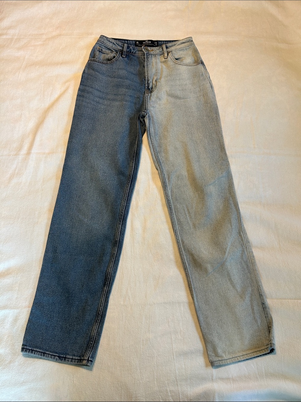 Hollister Two-Tone Ankle Cropped Jeans — Dark Blue & Light Blue